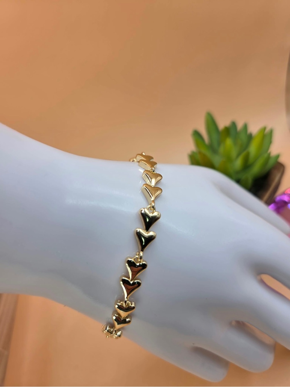 Gold Plated Heart Link Bracelet - Women's Jewelry